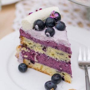 Anschnittbild Heidelbeertorte mit Ruehrteig